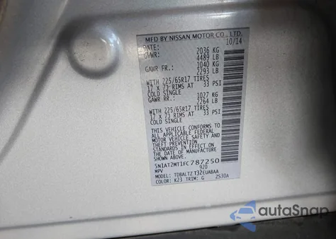 2015 Nissan Rogue Sv from USA, damaged, VIN 5N1AT2MT1FC787250